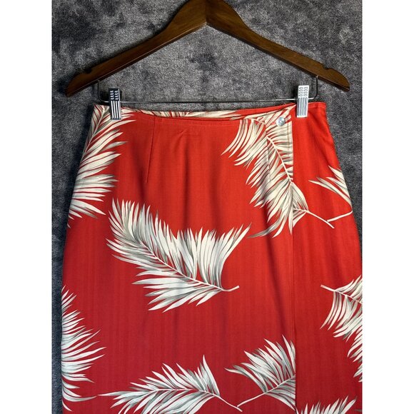 Banana Bay Fine Resortwear 100% Silk Orange Wrap Skirt with Tropical Leaves Size - Picture 2 of 4